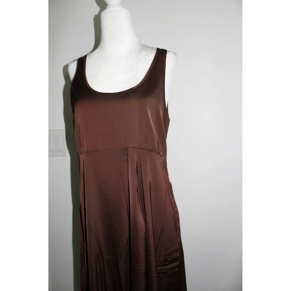 Rachel Zoe Women's Brown Satin Empire‎ Waist Scoop Neck Maxi Dress Medium NWT